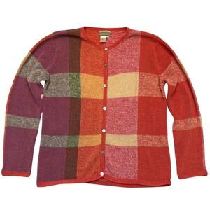 Coldwater Creek Vintage Plaid Patchwork Multi Color Button Up Sweater Size M